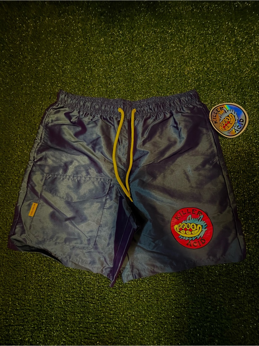 PacSun Purple Nylon Shorts with Yellow Drawstring